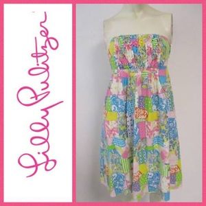 Lilly Pulitzer Multi Patch Strapless Dress Sz 6